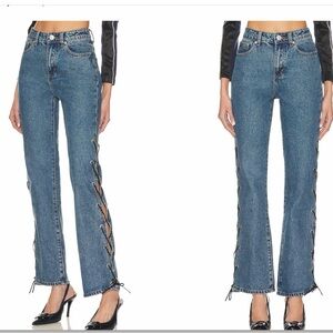 superdown Blue Lace-Up Straight Leg Jeans